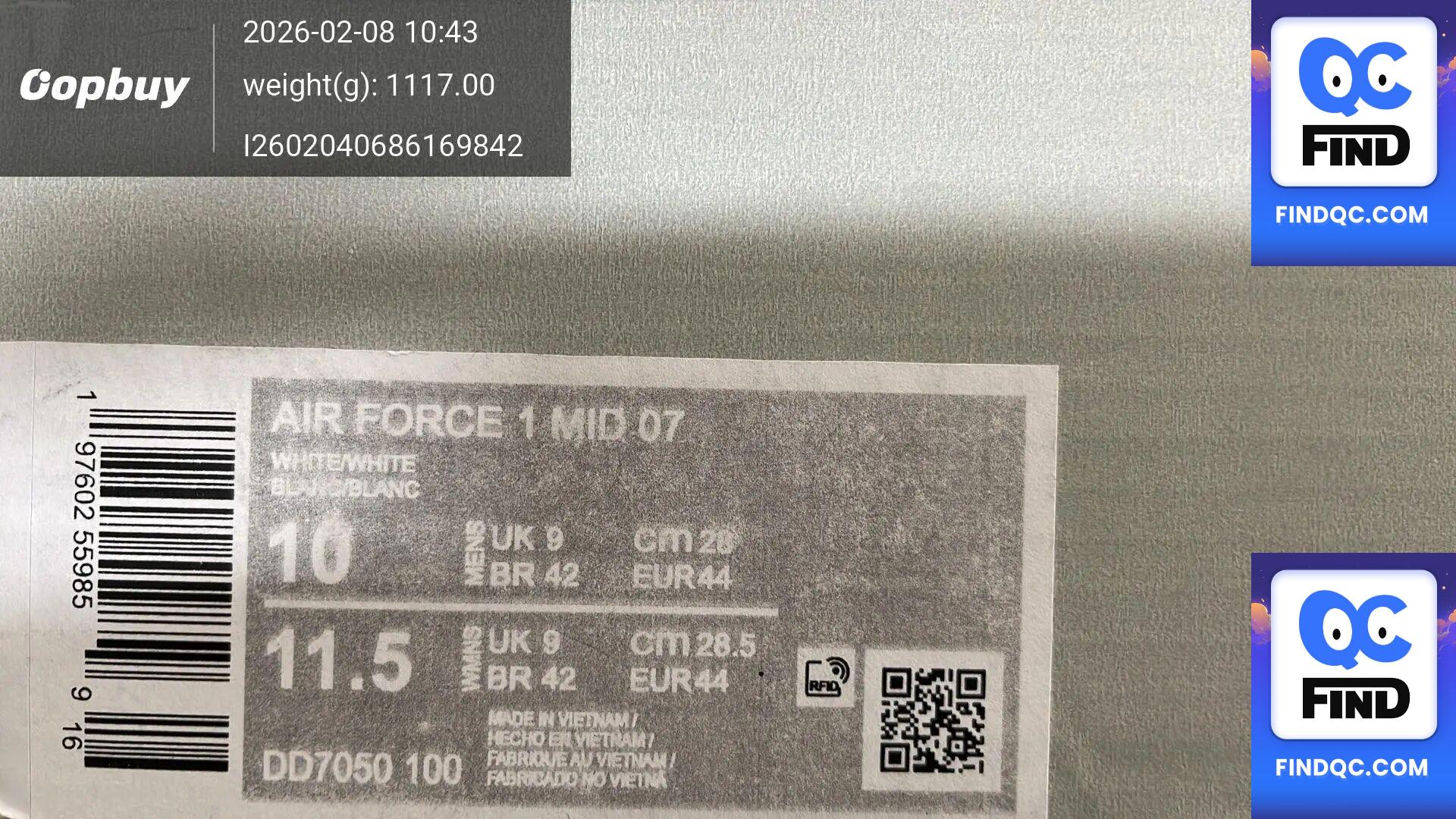 Nike Air Force 1 Mid 07 White DD7050 100 QC