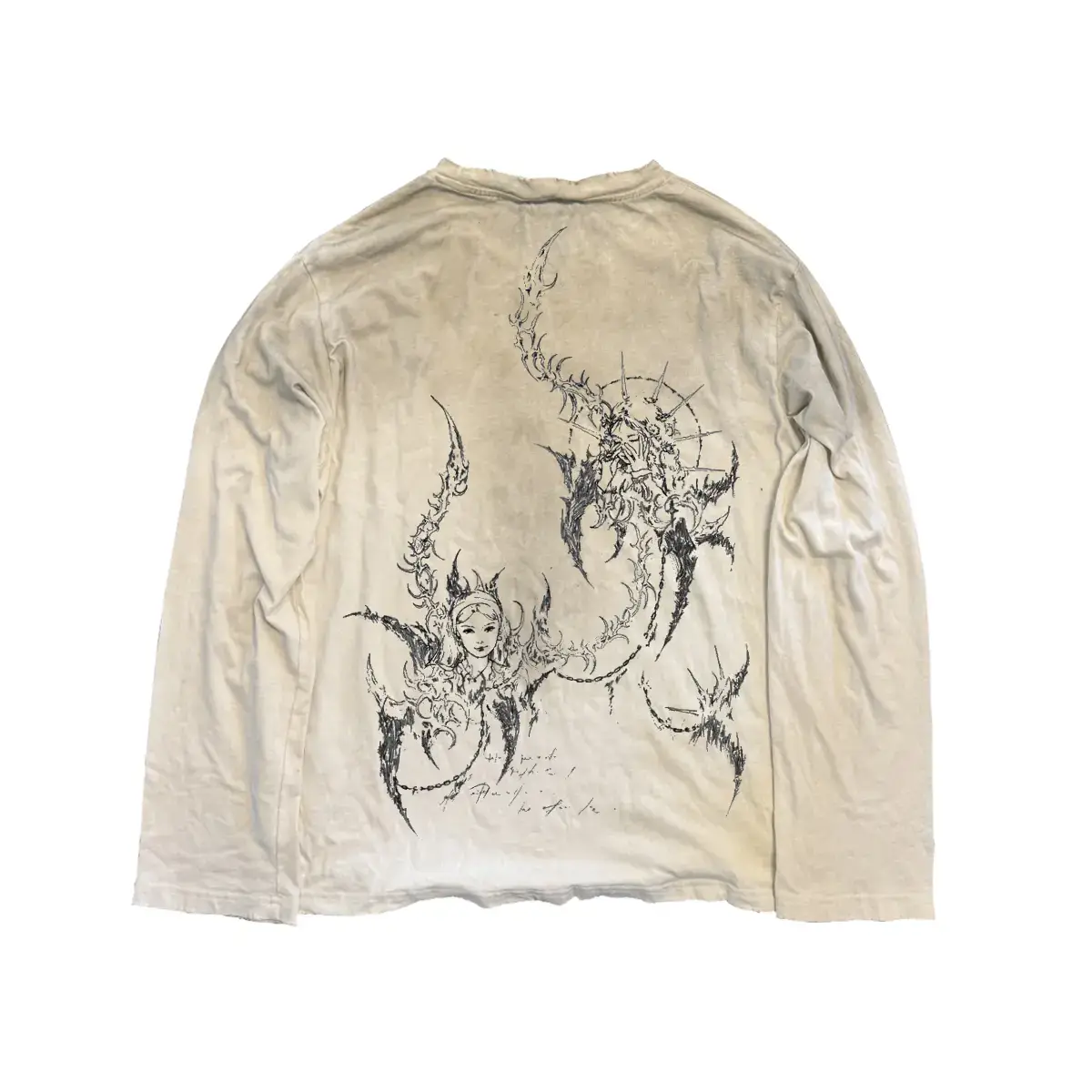 Shilong Shibu Dark Line Drawing Rebellious Trendyy T-Shirt Top Wasteland Style Attitude Long-Sleeved Tee Design
