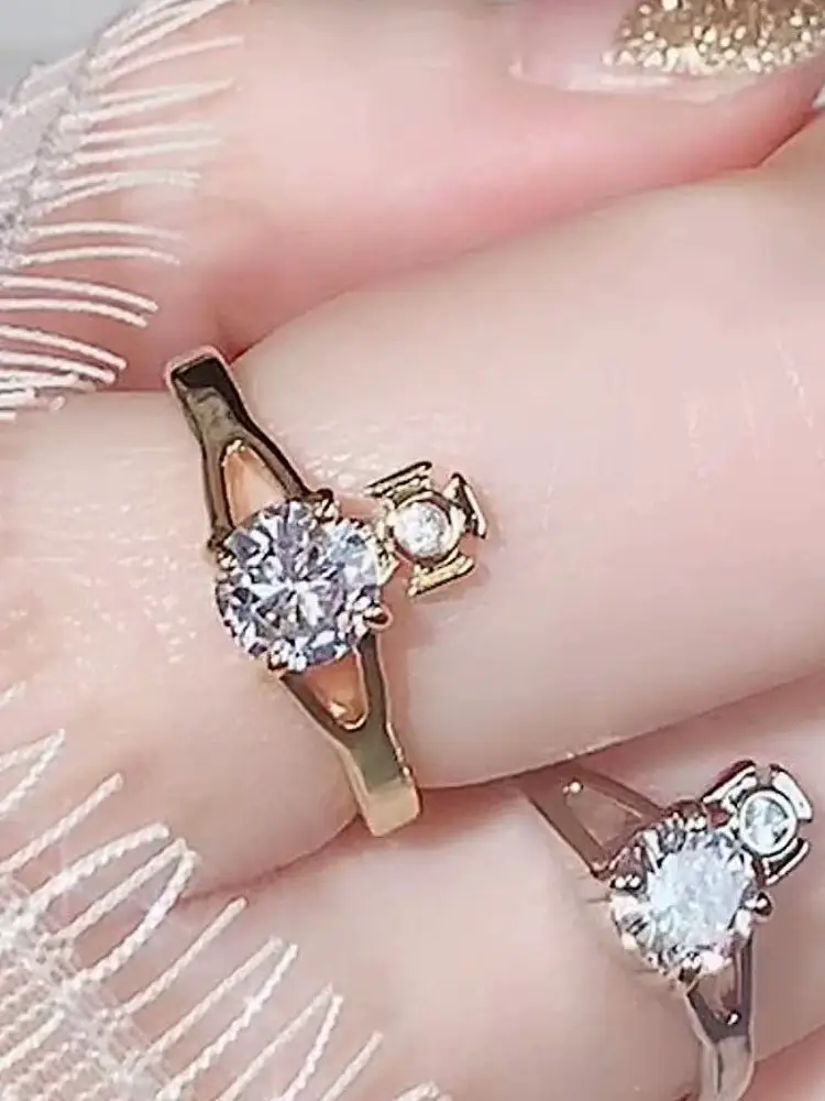 Nanaspace-Unique Saturn Simple ins Zircon Austrian Rhinestone Cosmic Alloy Four-Color Ring