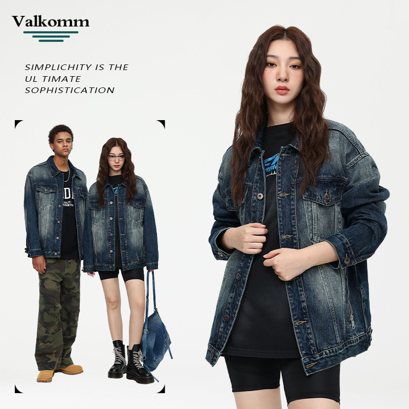 Laike Men's American Street Denim Spring & Fall Trendyy Gradient Loose Denim Jacket Men's High-End Denim Jacket