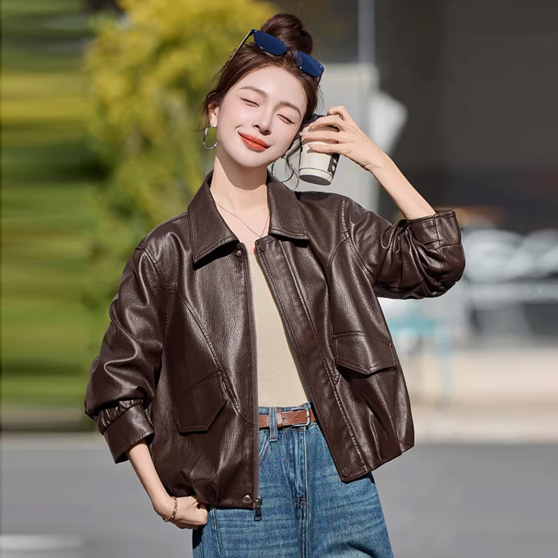 Short Pu Leather Jacket for Women 2026 New Style Spring and Autumn Petite Cool and Stylish Retro Casual Biker Jacket