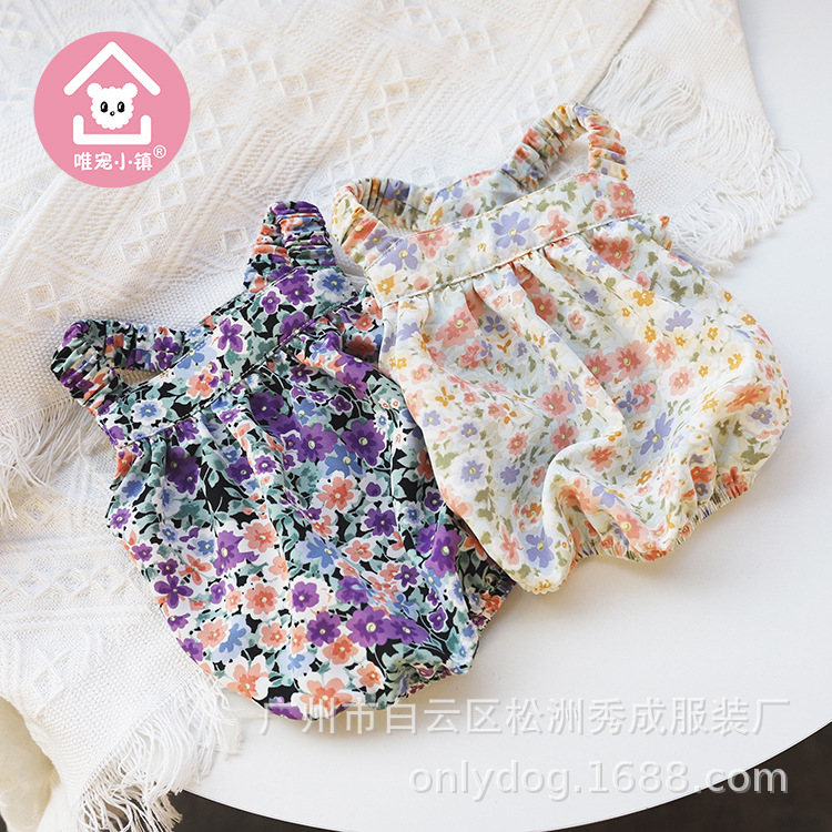 Wei Pet Town * spring and summer new chiffon floral bubble skirt pet clothes cat and dog clothing teddy bear coat
