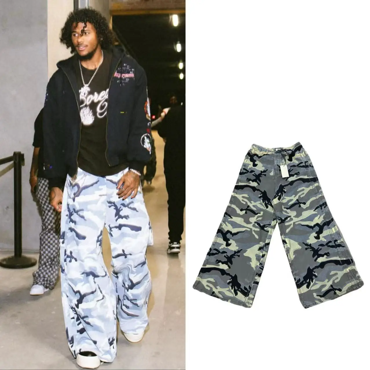 原标VTM AW22廓形大喇叭裤bigshape jeans雪地迷彩蓝色男牛仔裤