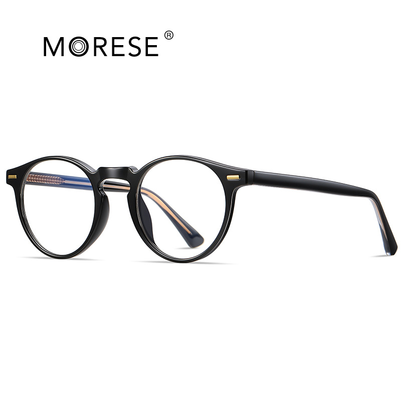 Retro Anti-Blue Light Glasses Tr90 Round Frame Cp Pin Black Myopia Glasses Tassel Optical Frame Wholesale 2083