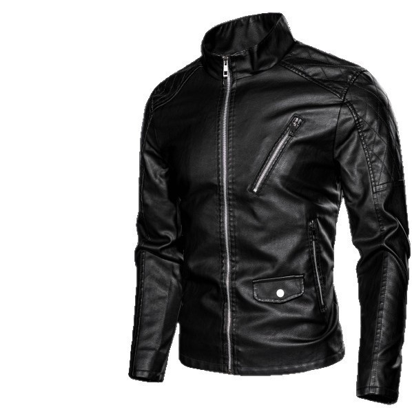 Cross-Border Leather Jacket Men's Casual Outerwear Korean Style Trendy Slim Fit Stylish Youth Spring and Autumn Motorcycle Jacket
