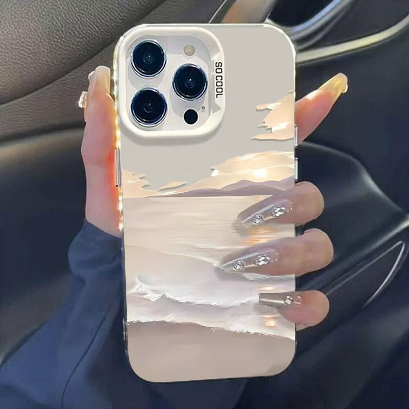 Seaside Sunrise Suitable for Apple 16Promax Color Silver 15 Stylish 14Pro Mobile Phone Case 15/13/12/11 New Style