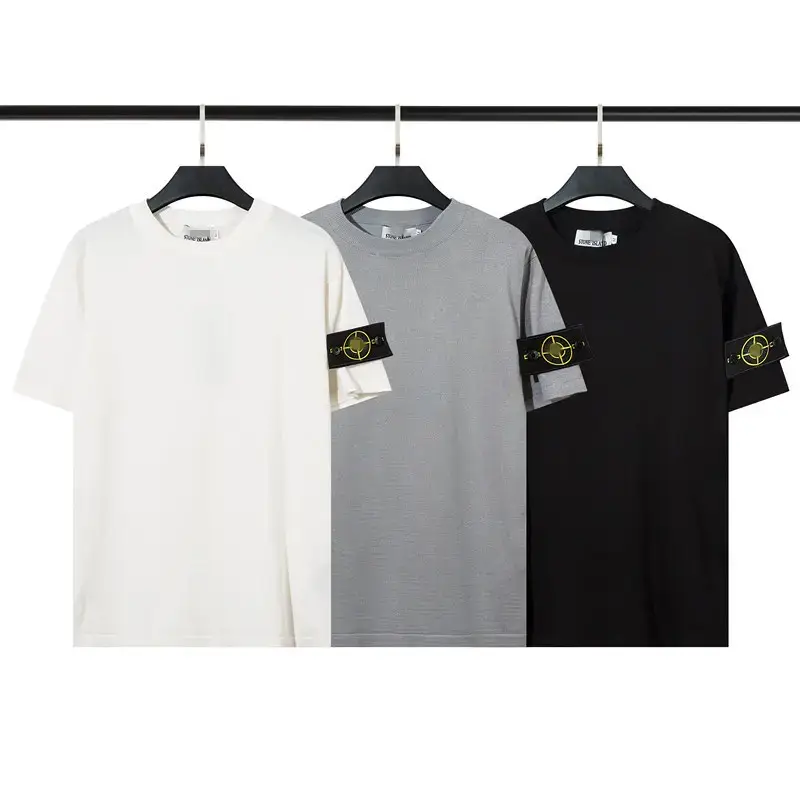 Cross-Border New Stone Island Stone Classic Pure Color Compass Armband Knitted Sweater Round Neck T-Shirt Men's Trend