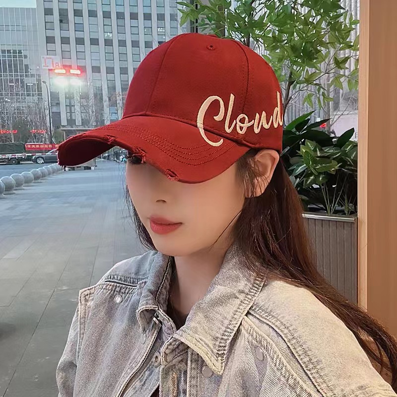 Letter Embroidered Hard-Top Peaked Cap for Women Summer Big Head Hat Baseball Cap K-Style Versatile Sun Hat for Couples