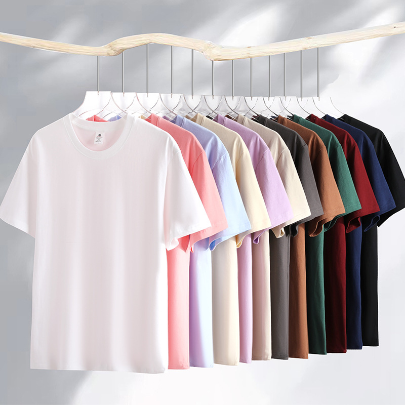 Wholesale 200g Drop-Shoulder Pure Cotton T-Shirt in Hong Kong Style, Available in Twelve Colors, Can Be Printed with Logo, Short-Sleeve, Loose Fit, Unisex, Heavyweight Short-Sleeve Fotografie QC de pe 1688 pe Qualit.ly