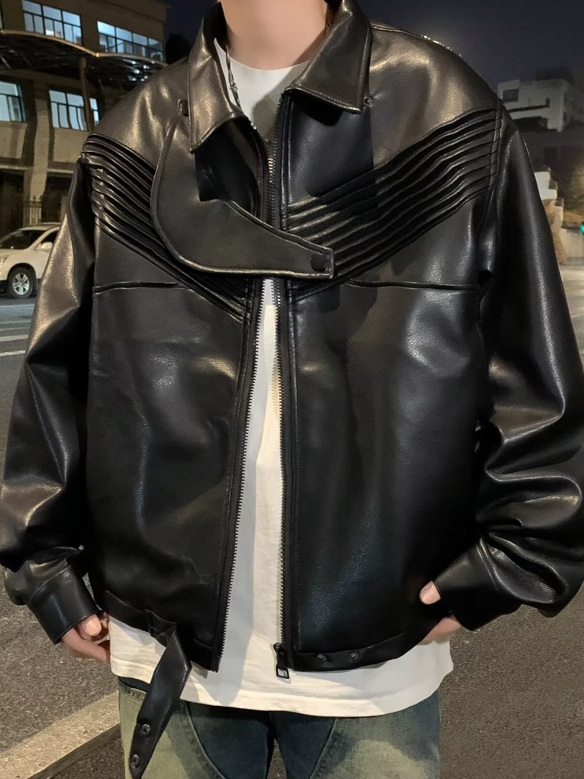 Cross-Border Leather Jacket Design for Men and Women, Spring and Autumn High-End Stylish Streetwear Versatile Motorcycle Pu Leather Jacket Coat