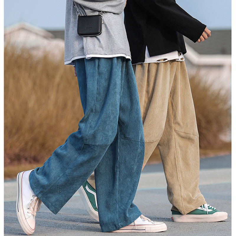 Trendy Wide Leg Straight Pendant Corduroy Men's Casual Pants Blue Japanese Loose Trousers Spring and Autumn for Students