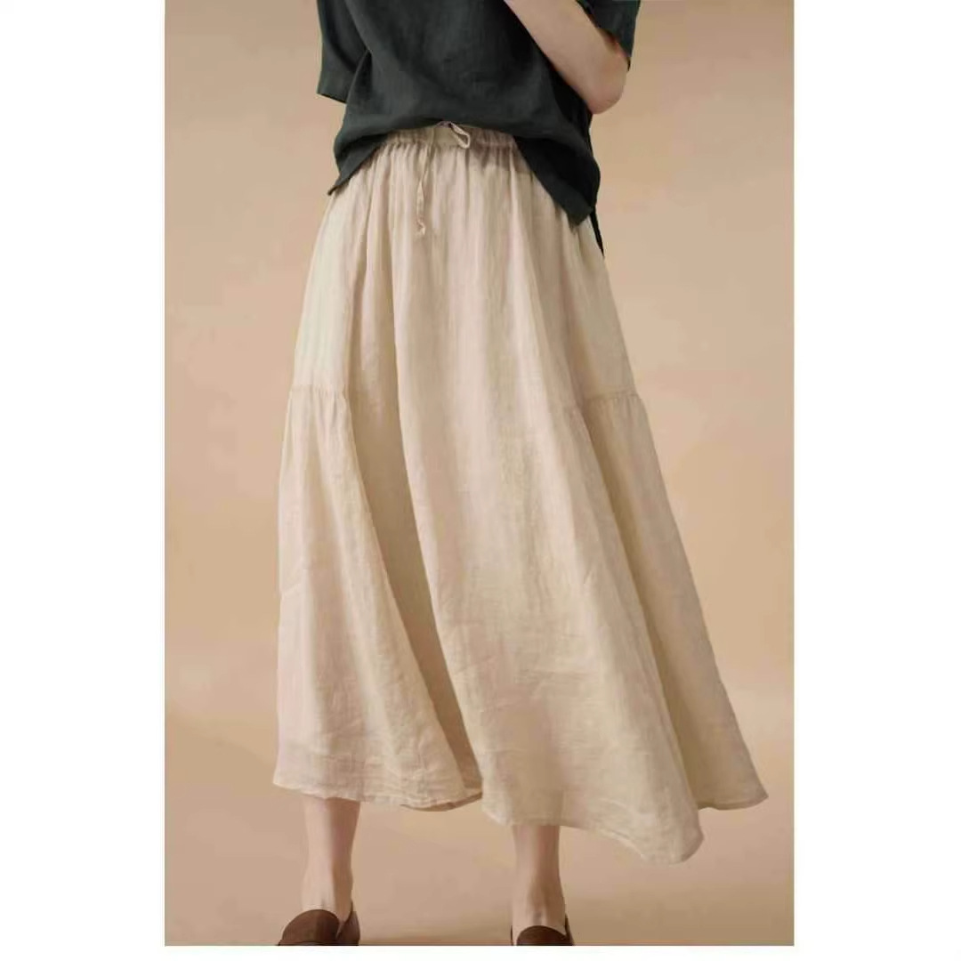 Spring and Summer New Style Loose High-Waisted Slimming Skirt, Versatile Artistic Retro Mid-Length A-Line Skirt
