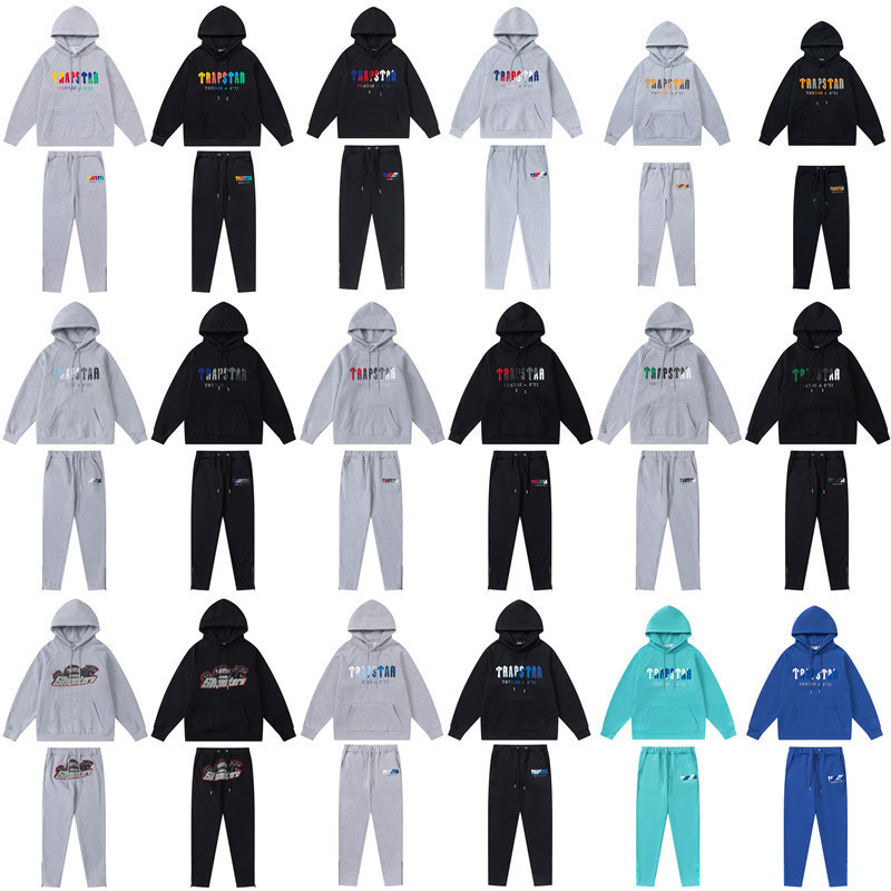 Foreign Trade Trapstar Classic Rainbow Gradient Letter Towel Embroidered fleece-lined Loose Casual Hooded Sweat suit