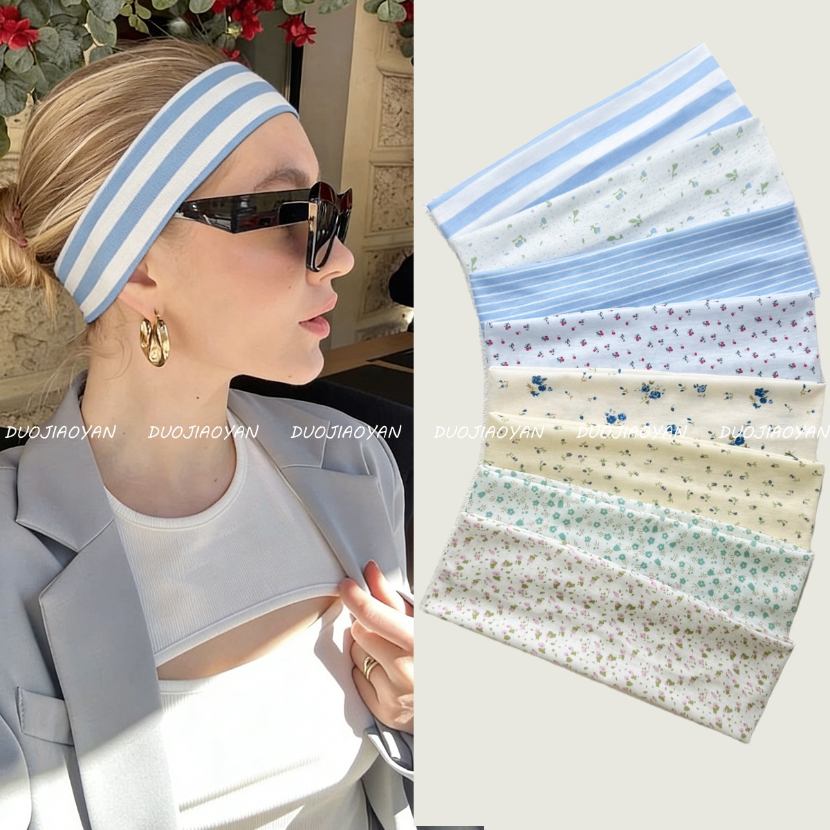 European and American New Spring and Summer Fashion Floral Headband with a Pastoral Style, High-End Feel, Fresh and Sweet Seaside Vacation Headscarf