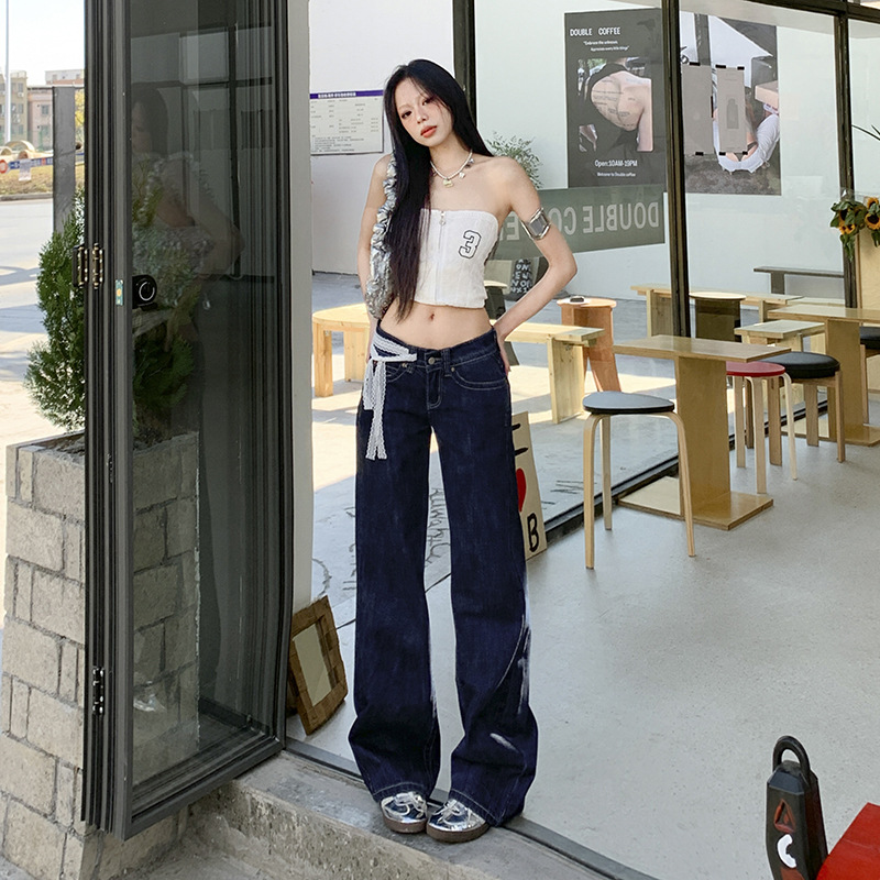 25Th Ootd!｜Original Cow Color New Sexy Low-Waist Narrow Straight Pants for Women, Versatile Slimming Look and Drapedy Jeans