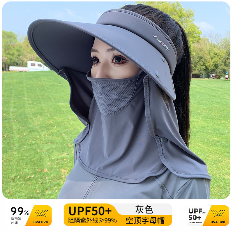 Empty Top Sun Hat for Women, One-Piece Ice Silk Neck Guard, Full Face Anti-Uv Mask, Cycling Sun Hat, Sun Protection Fisherman Hat