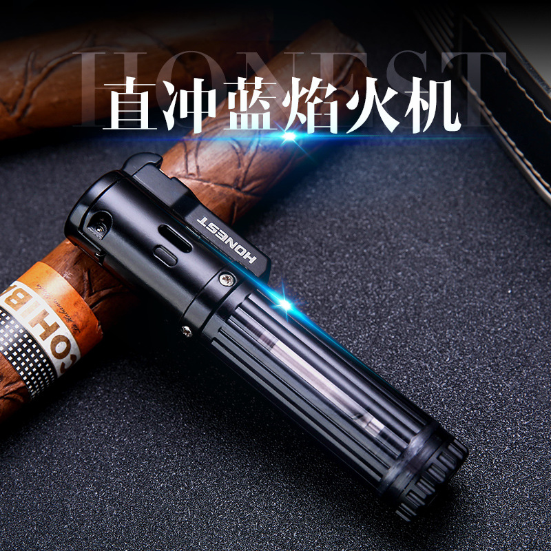 Baicheng Rome No. 1 Windproof Lighter Inflatable Body Men's Creative Personality Straight Blue Flame Grinding Wheel Cigar Lighter
