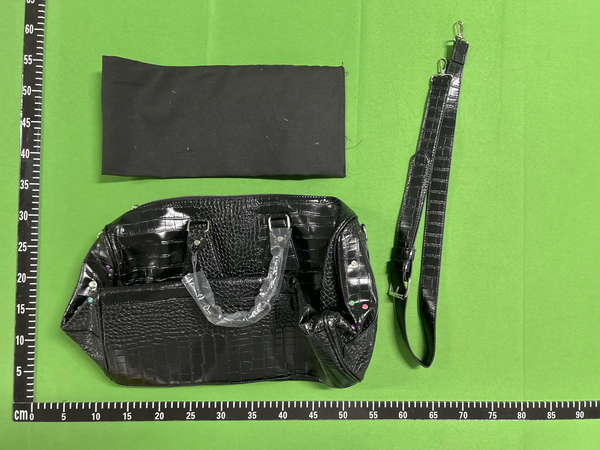 Crocodile Embossed Satchel Bag Black