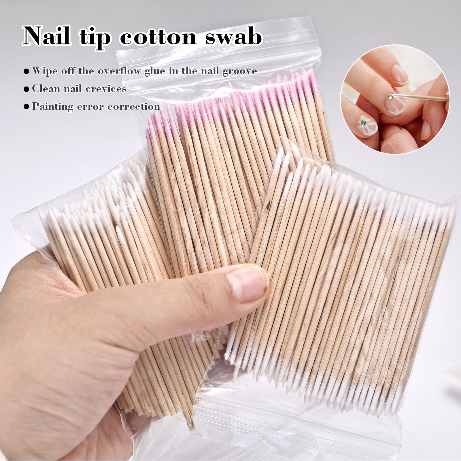 Cross-Border Tattoo Cotton Swabs, Double-Ended Thin Cotton Swabs, Manicure Wipes Overflow, Wooden Sticks, Pointed Cotton Swabs, Disposable Cleaning Cotton Swabs