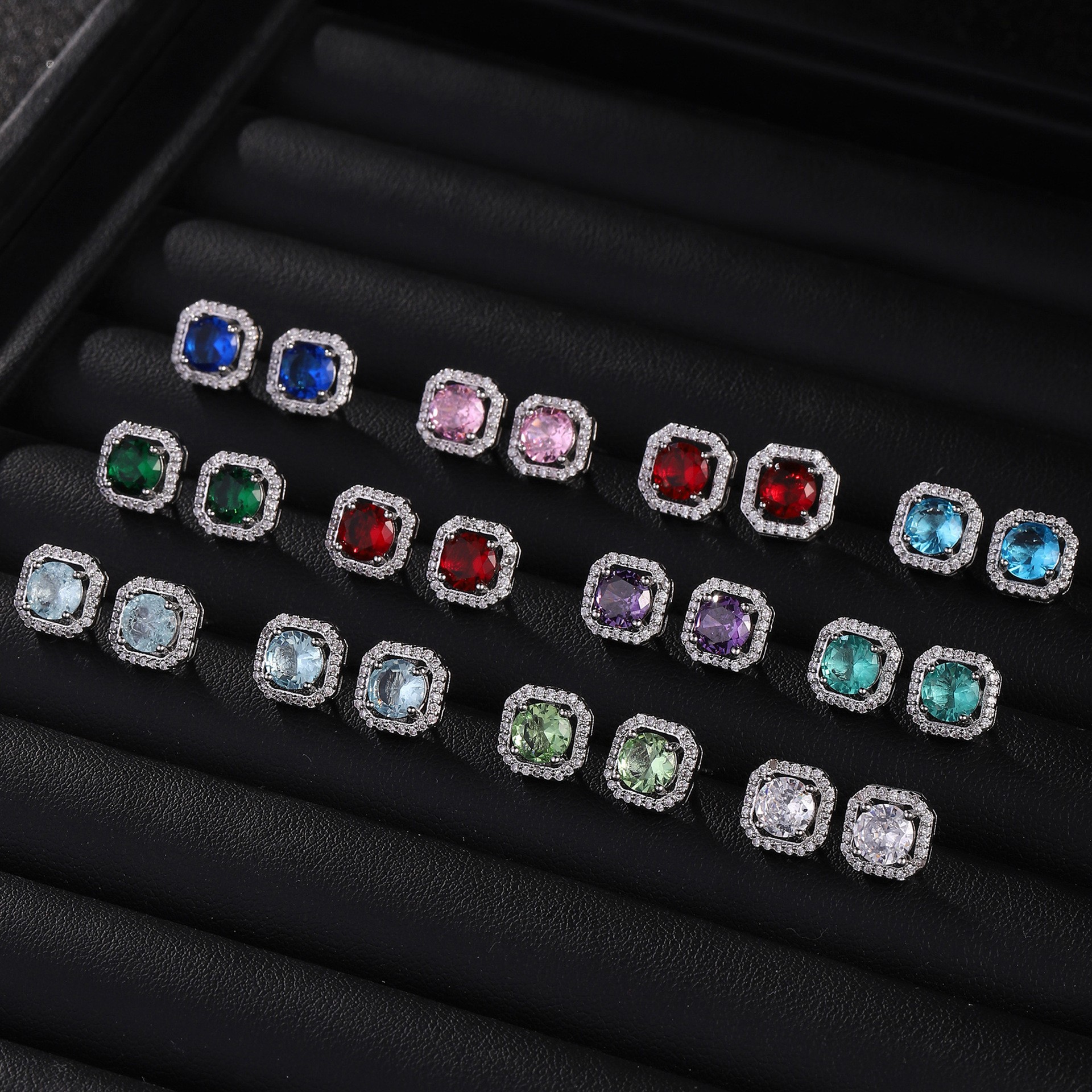 Europe and the United States Cross-border TikTok Live Supply Fashion Light Luxury Zircon Square Earrings Women's Elegant All-match Square Earrings
