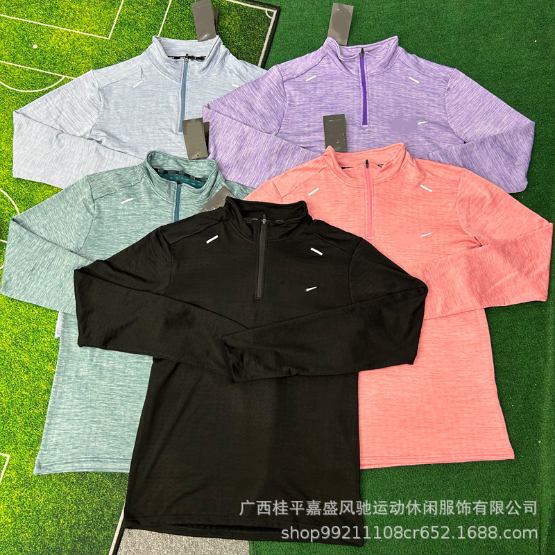 New Sports Running Fitness Training Fleece Track and Field Long-Sleeve Zip-Up Sports T-Shirt for Men and Women during the Foreign Trade Season Foto QC de 1688 na Qualit.ly