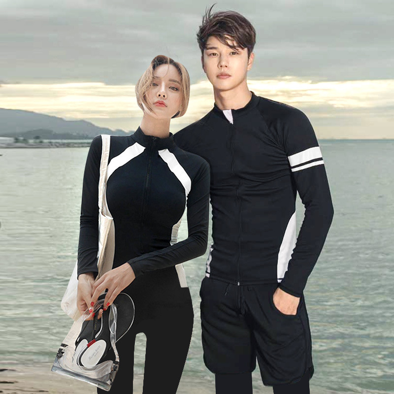 Korean Couple Wetsuit Split Long-Sleeved Swimsuit Sun Protection Snorkeling Surfing Suit Conservative Family Wear Men's Swimsuit