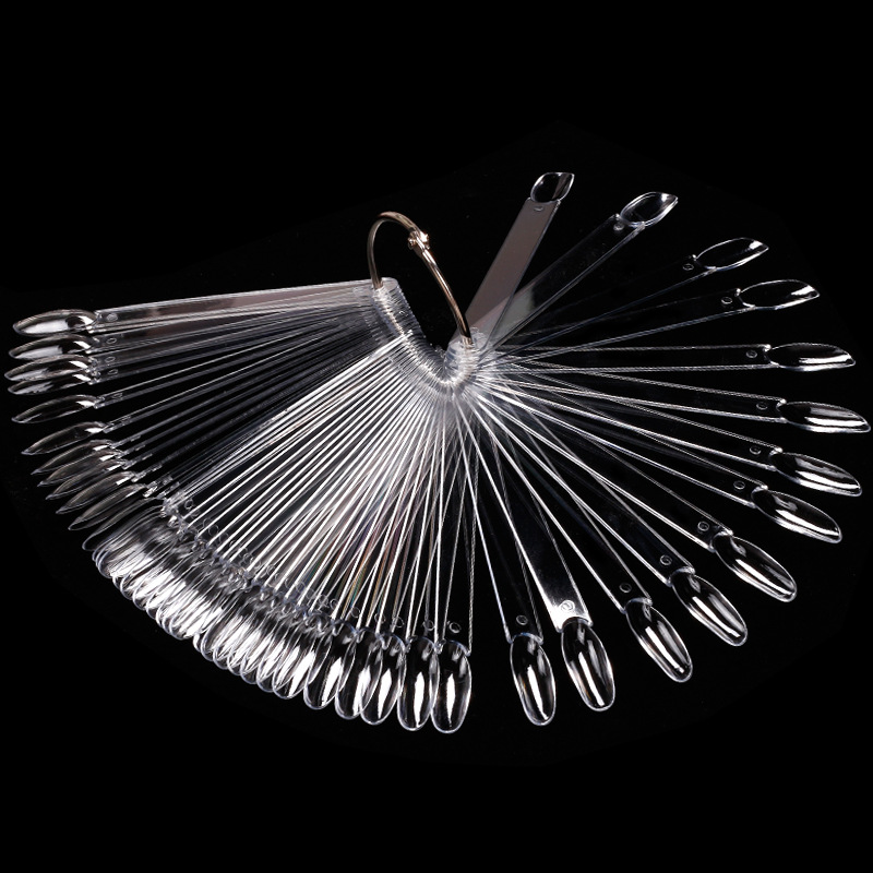 Cross-Border Manicure Fan-Shaped Color Card New Oval 50-Piece Color Plate Transparent Flesh-Colored Practice Nails