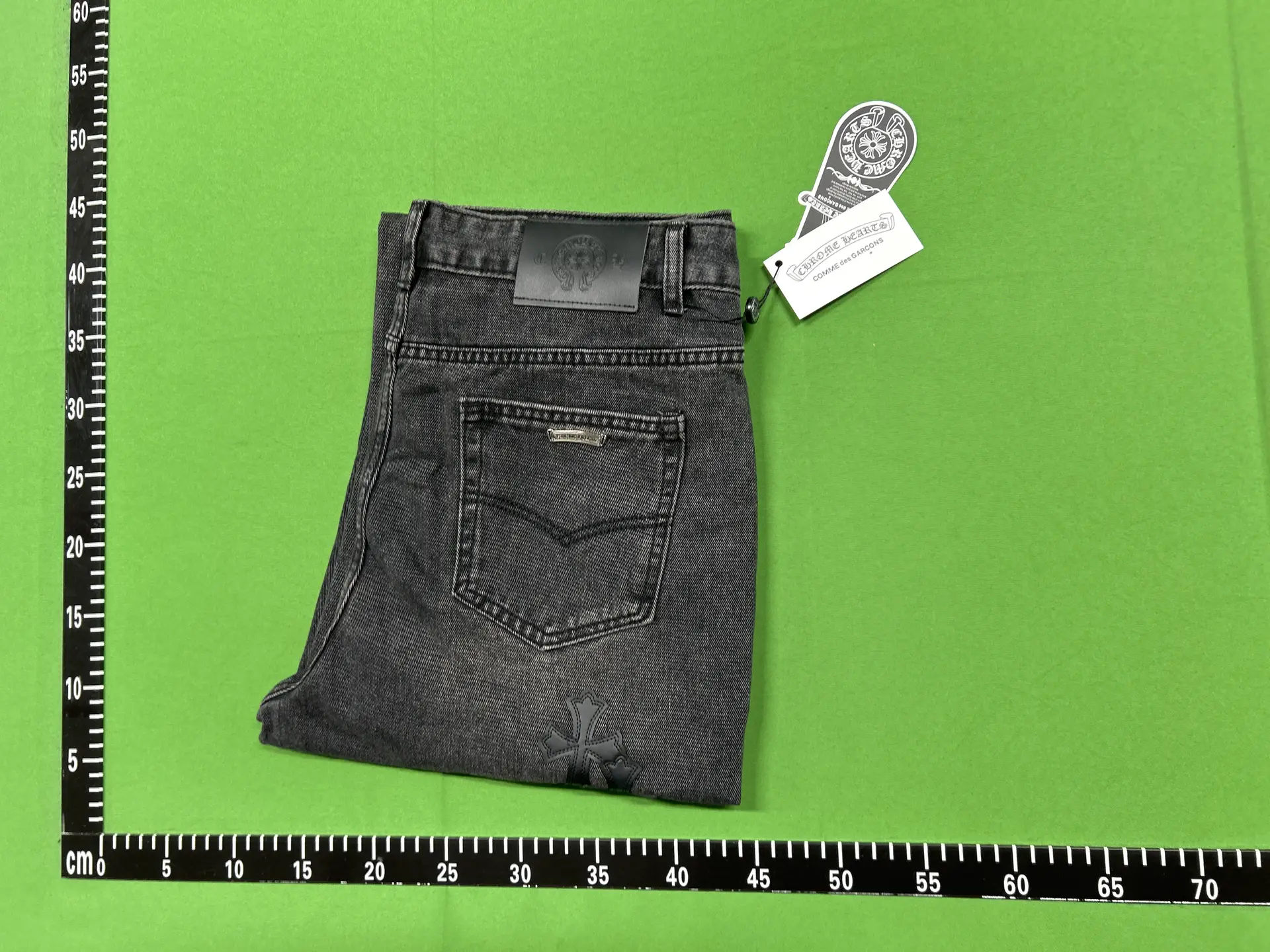 Black block pocket, iron scroll, black double cross washed black pants 33111910