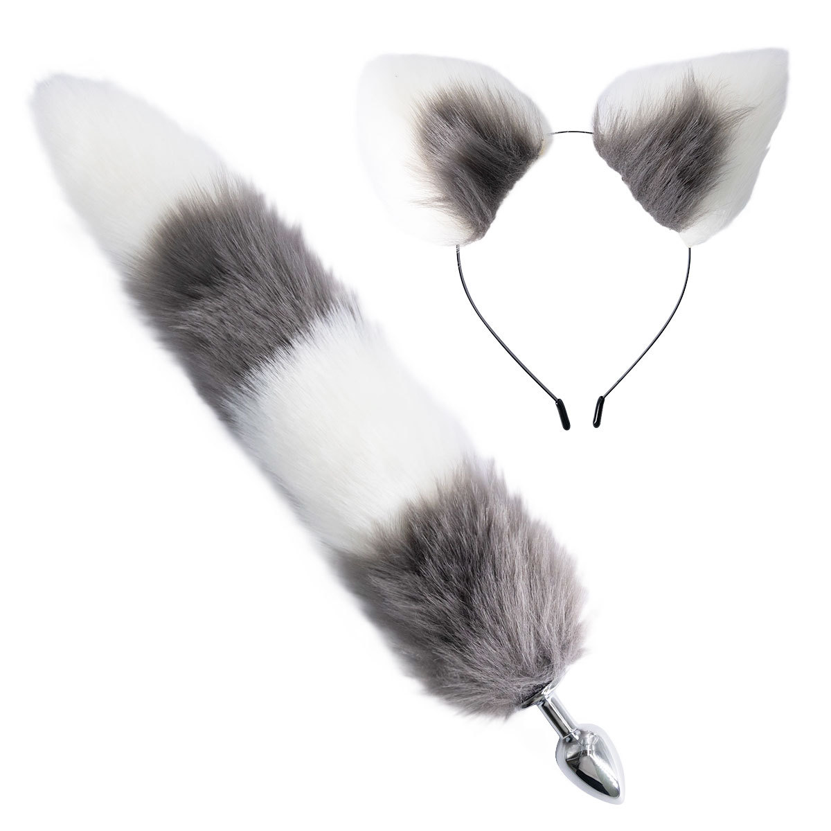 Metal Fox Tail Anal Plug Adult Products Anal Pleasure Artificial Dog Tail Two-Color White Tip Tail Sm Anal Plug