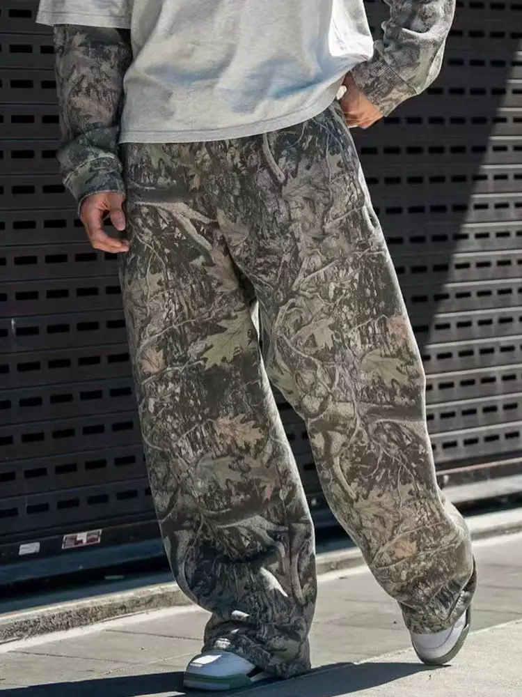 Forest Digital Print Quick-Dry Loose Men's Long Pants American Straight-Leg Gym Training Running Pants Outdoor Casual Pants