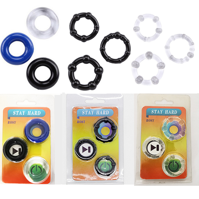 Three-Color Ring with Bead Locking Sperm Ring Particles Delayed Penis Ring Crystal Ring Men's Anti-Ejaculation Sex Toy Adult Products
