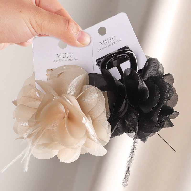[Card Pack] New Feather Flower Grab Clip Female Photo Atmosphere Flower Hairpin Shark Clip Hair Accessories