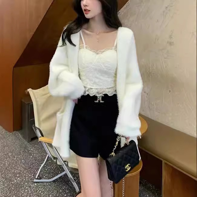 Soft Waxy White Sweater Women's Lazy Style Loose Long Thickened Cardigan Autumn and Winter Gentle All-match Plush Oat