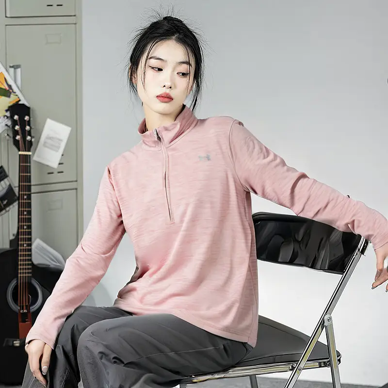 Under Armor Long sleeves T-Shirt Women's 2025 Summer New arrival Half-Zip Yoga Sportswear Running Training Bottoming Shirt