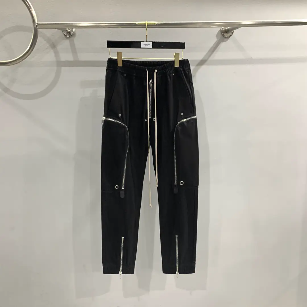 Ro Dark American Workwear Style Multi-Zip Elastic Waist Design Spring and Summer New Fashion Casual Straight Long Pants for Men
