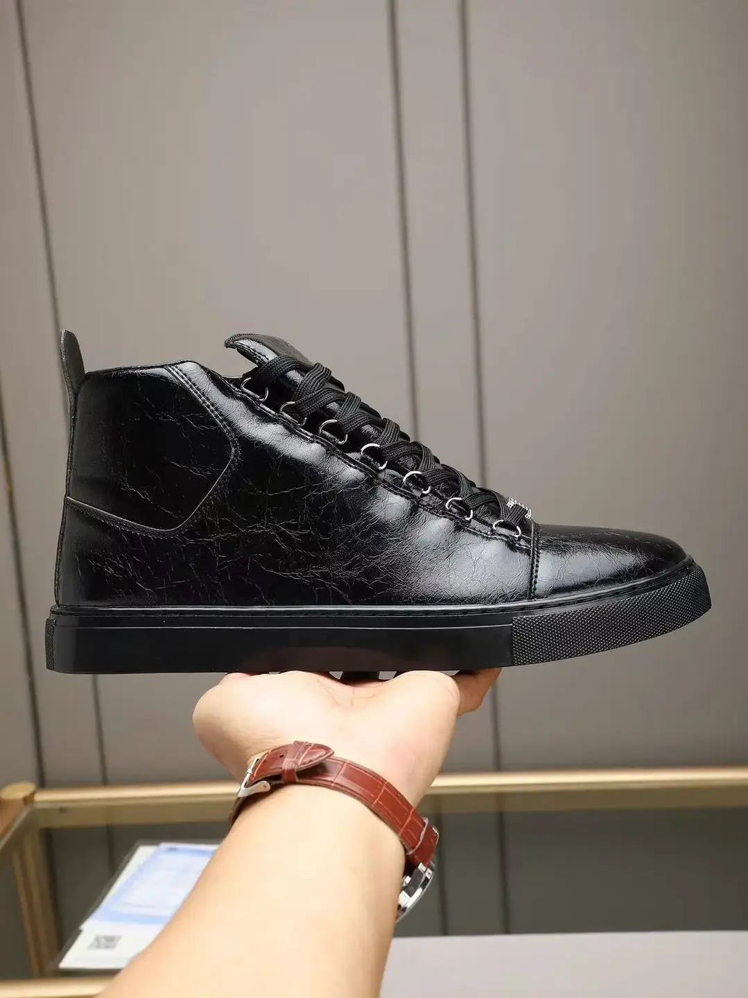 High Top Leather Sneakers Black