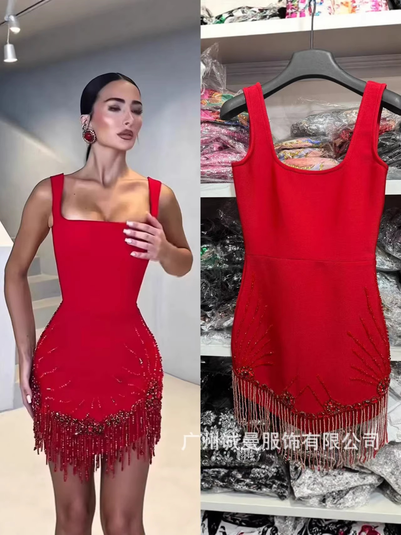 Factory Export European and American Style Bodycon Dress Nightclub Tube Top Tassel Rhinestone Strap Elegant New Dress Women's Wholesale