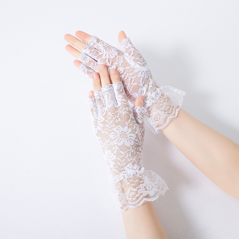 Summer Women's Lace Lace Half-Finger Sun Protection Gloves Touch Screen Go Out Riding Driving Electric Car Wedding