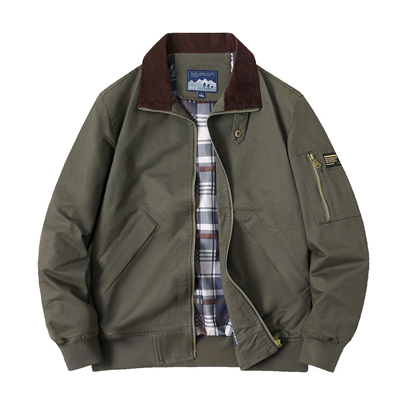 Men's Spring and Autumn Bomber Jacket Baseball Uniform Large Size 2024 New Washed Cotton Flight Jacket Jacket 5988