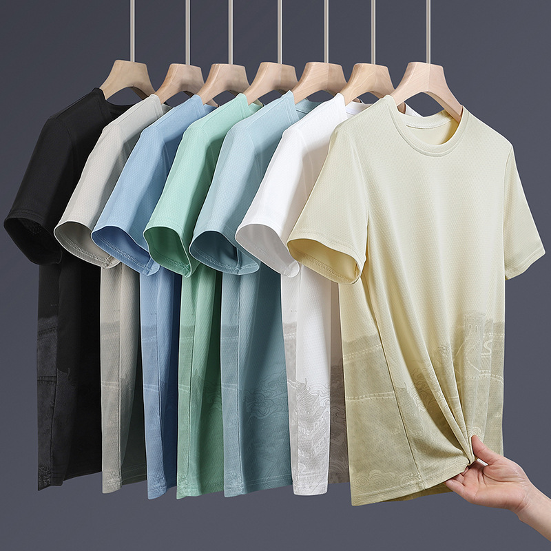 Quick-drying Short-sleeved T-shirt Men's Summer Ink Printed Half-sleeved Men's Loose Top National Fashion Round Neck T-shirt for Teenagers