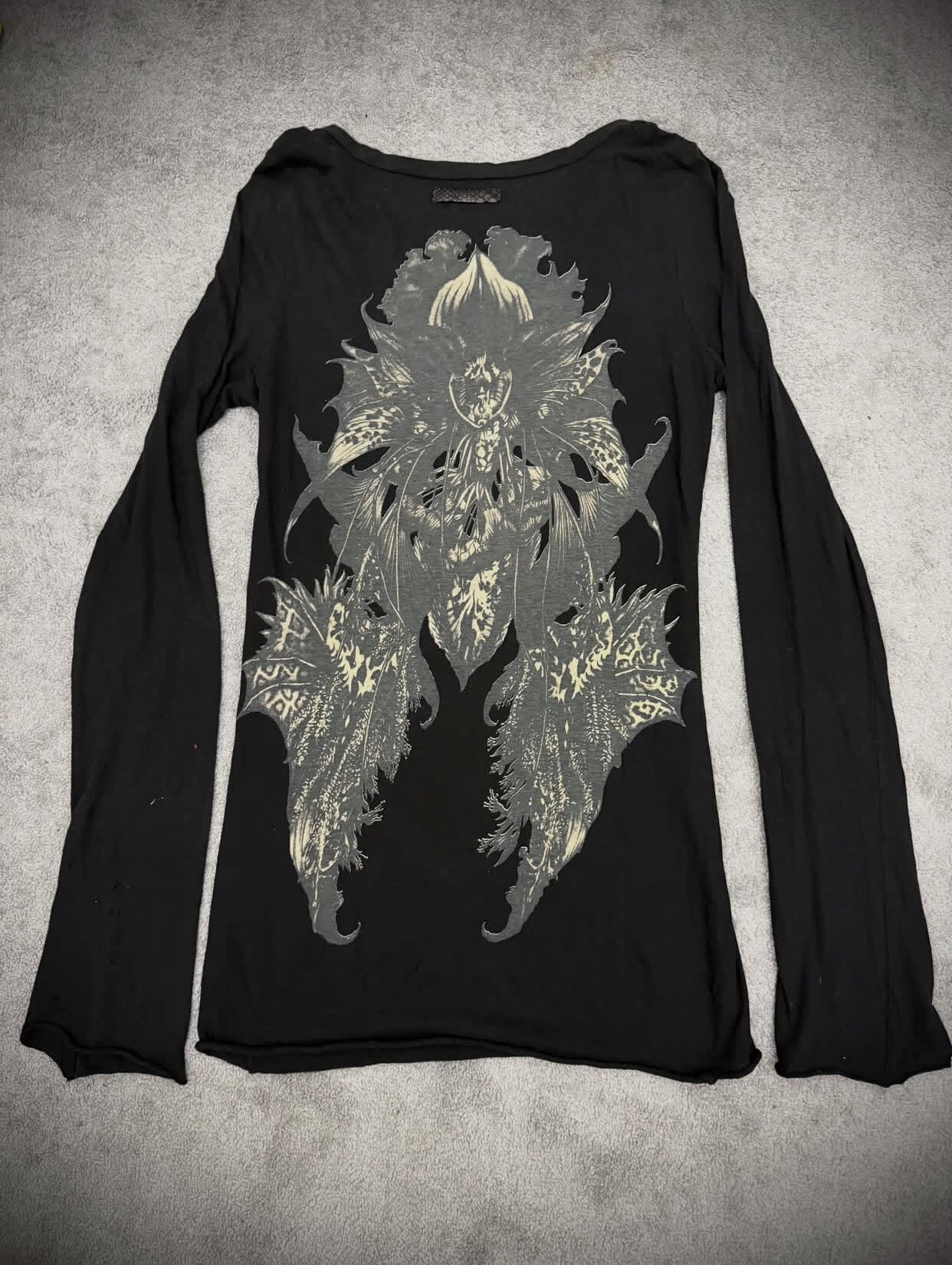 Ifsixwasnine Visual Rock T-Shirt Bedrock Vintage Style Totem Print Long-Sleeve T-Shirt Foto QC de TAOBAO na Qualit.ly