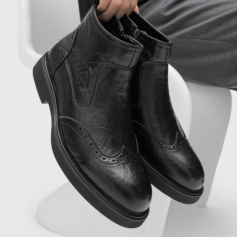 2026 Winter New Trendy Brogue Men's Boots Chelsea British Casual Men's Martin Boots Versatile Men's Boots