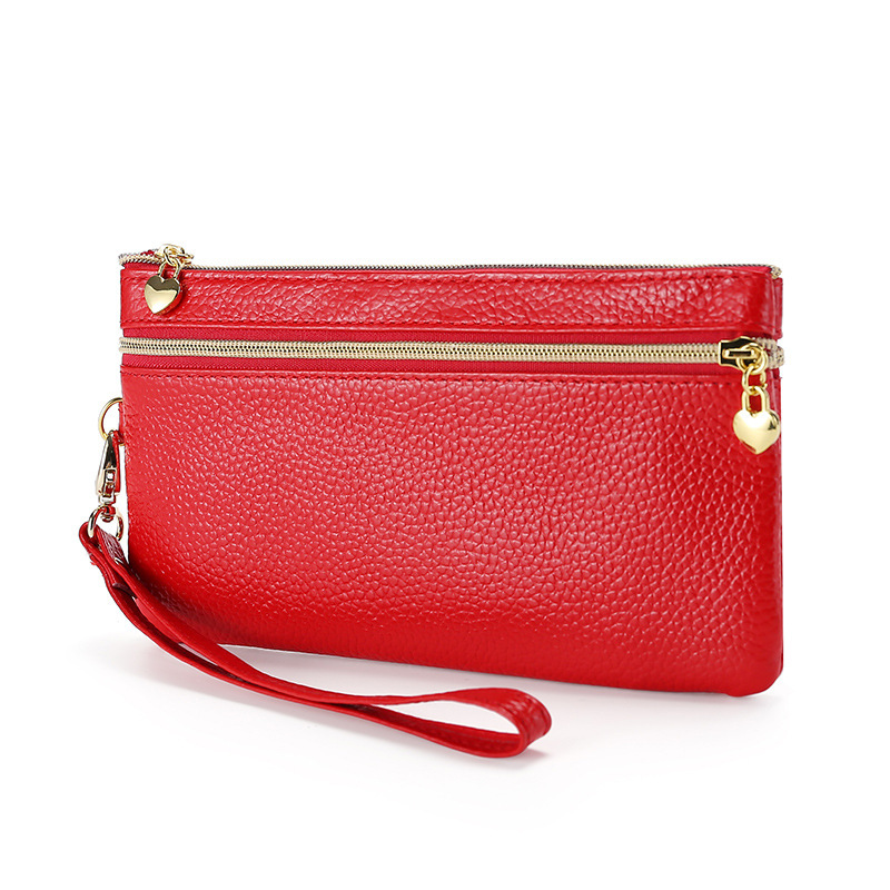 Wholesale New Genuine Leather Clutch Wallet for Women, Long Wrist Strap, First Layer Cowhide Coin Purse, Large Capacity Phone Bag