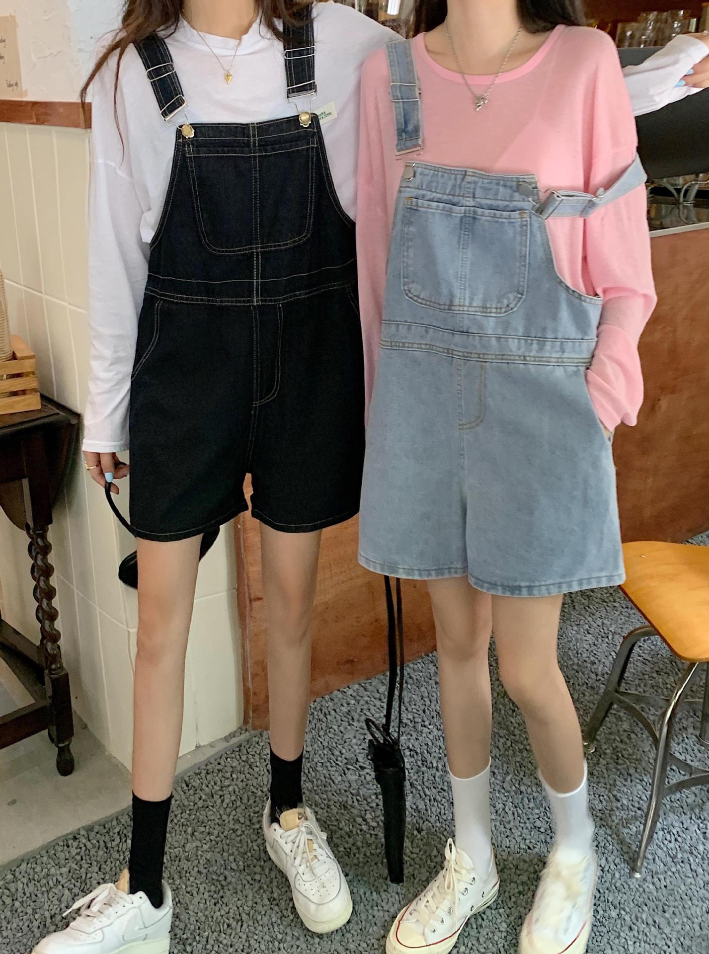 Factory Denim Overalls Shorts for Women Summer Thin New Style High Waist Straight Loose Wide Leg Jumpsuit for Small People