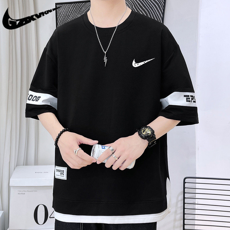 Men's 2025 Summer Casual Versatile Short-Sleeved T-Shirt Men's Loose Sports Thin Half-Sleeved/Five-Quarter Sleeve Round Neck Top