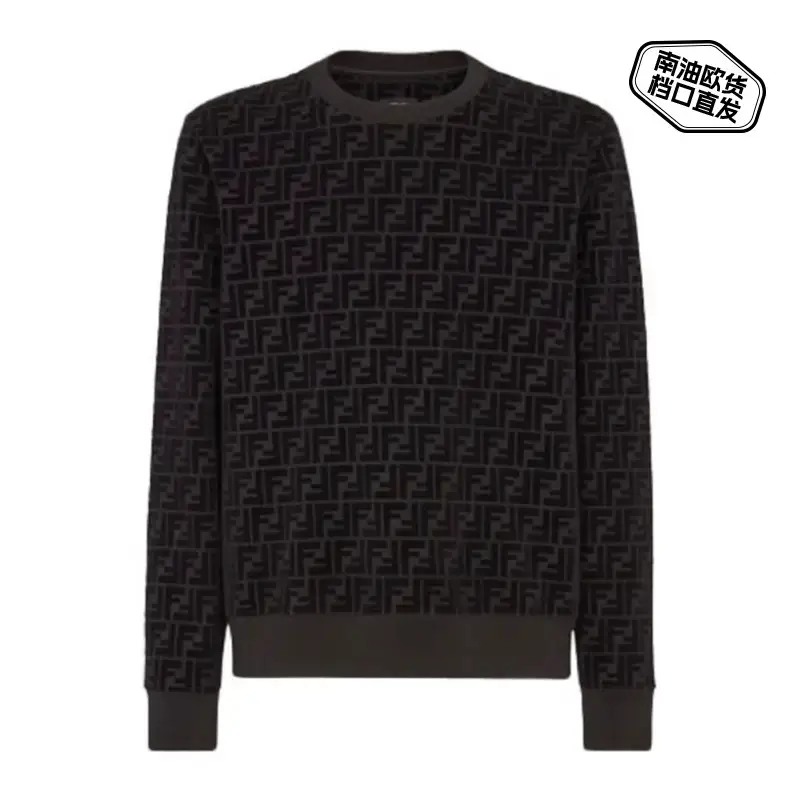 25 European Station Cross-Border Exclusive Men's and Women's Letter Jacquard Crew Neck Long Sleeve Knit Sweater Fj Black Pique Flocked Sweatshirt