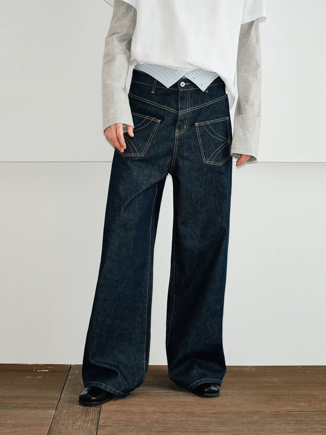 [Inside-Out Wear Deconstruct Series] Kreate inside-out Wear Patch Pocket Loose Straight-leg Denim Male Baggy Wide-Leg Pants