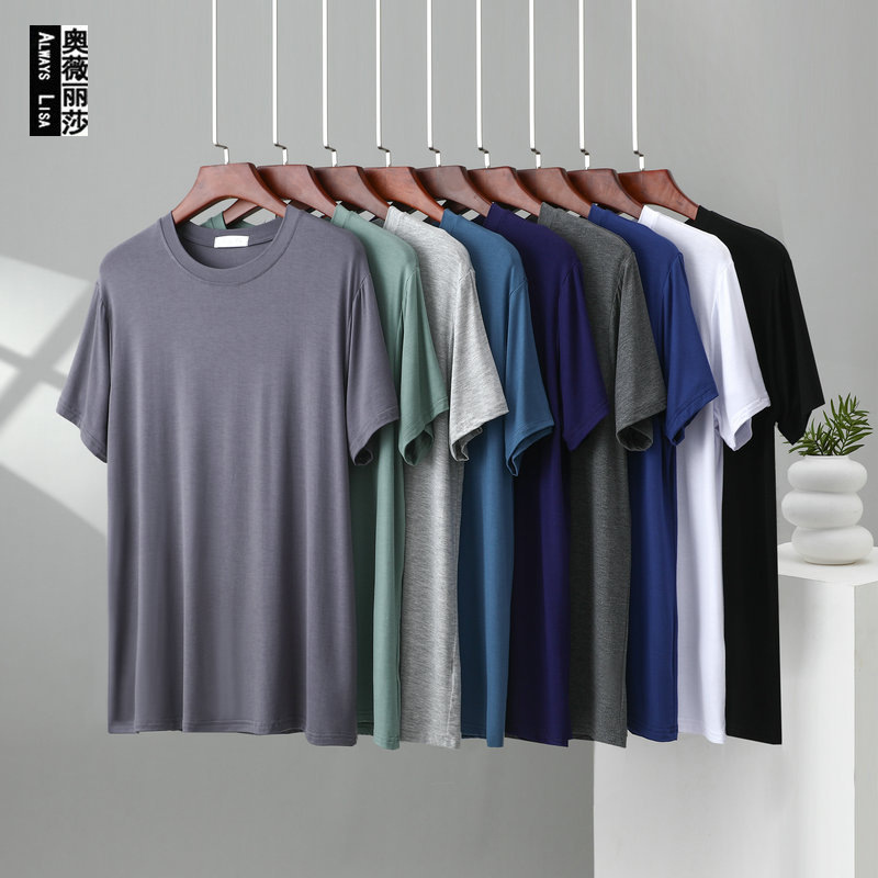 Summer New Men's Modal Short-Sleeved Thin Home Wear Casual Wearable Sweat-Absorbent Breathable Round-Neck T-Shirt
