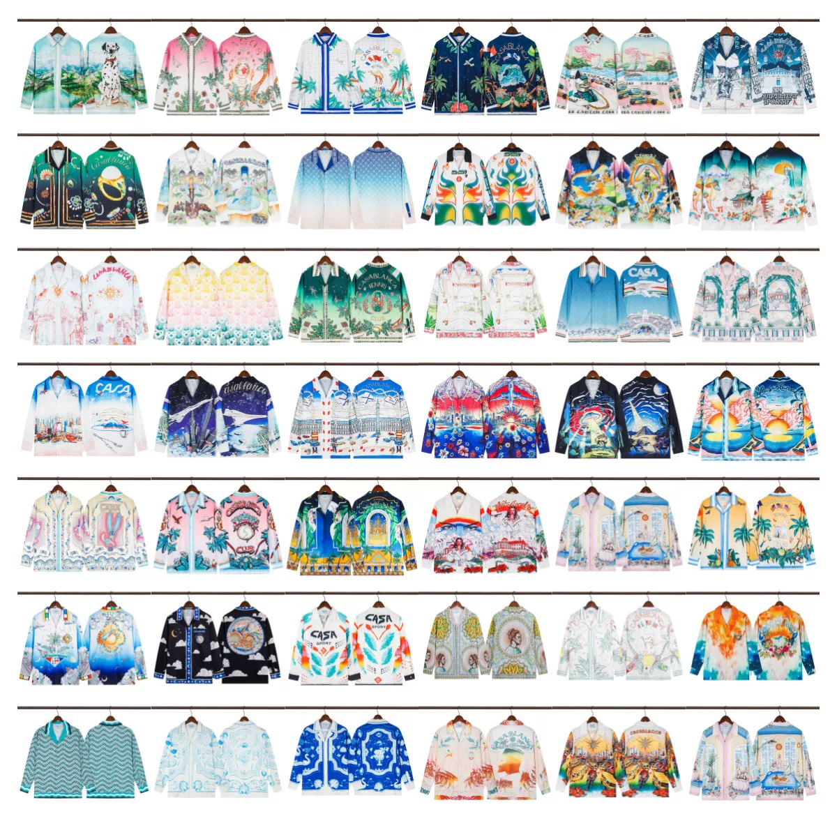 Casblanca Tennis Club Summer Trendy Full Print Beach Hawaiian Style Men's and Women's Thin Long Sleeve Shirts