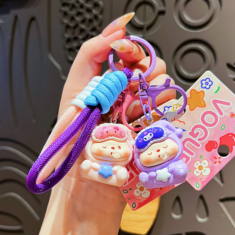 Original Resin Good Night Baby Keychain Cute Cartoon Sleeping Baby Doll Couple Bag Pendant Small Gift
